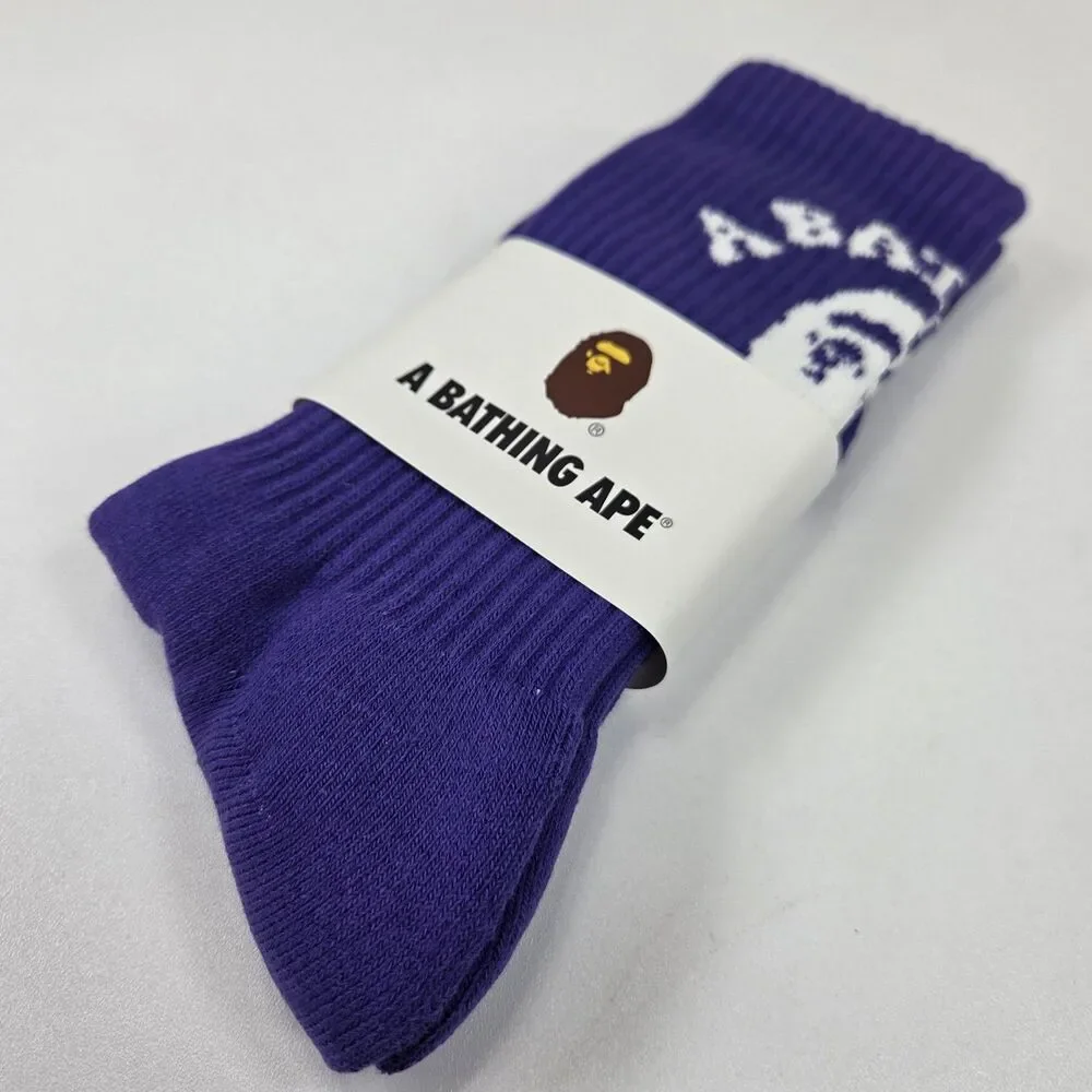 A Bathing Ape Bape Classic Ape Head Crew Socks Purple White Brand New